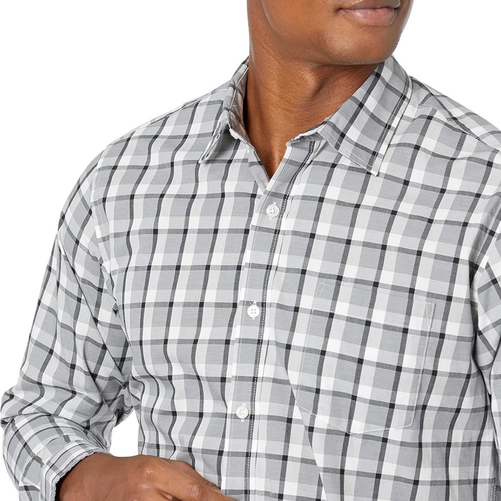 Men's XL, Grey Plaid, Regular Fit, Long Sleeve,100% Cotton, Straight Hem, Pocket